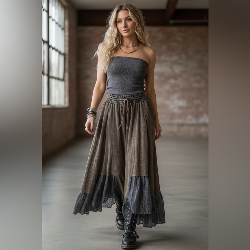 NWT Bluevelvet Textured Cotton Gauze Wide Leg Pants with Lace Detail at Hem - Picture 9 of 9